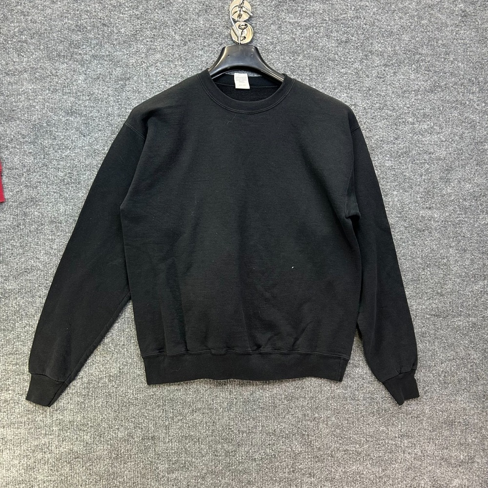 Crewneck Sweatshirt Men's Black Fleece Long Sleeve Classic Pullover - Medium